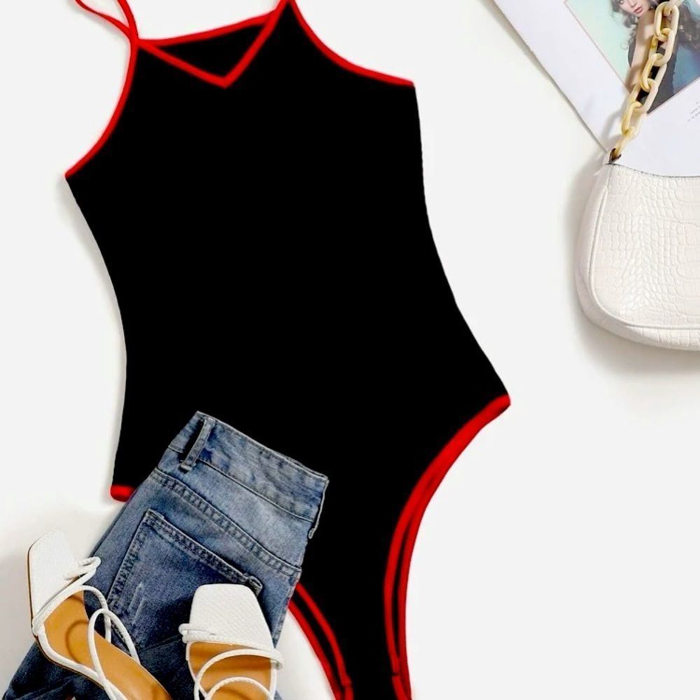 SHEIN | Women’s Bodysuit | 80s 90s Ribbed Ringer Bodysuit